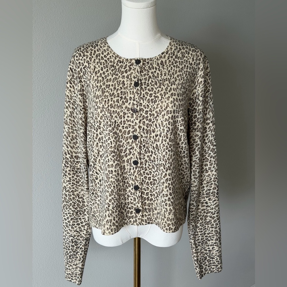 EUC Pink by Frankie's Bikinis Leopard Print Knit Button Front Cardigan/Sweater-L